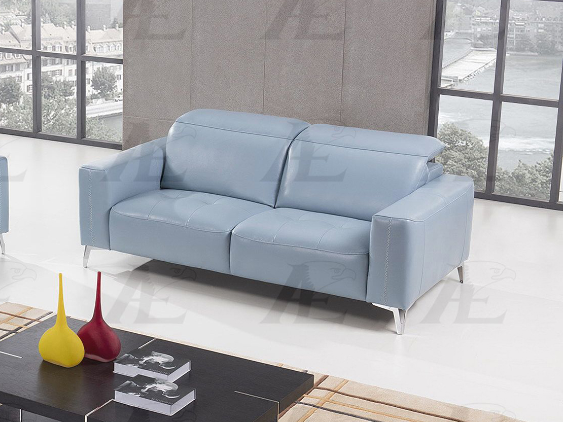 light blue faux leather sofa