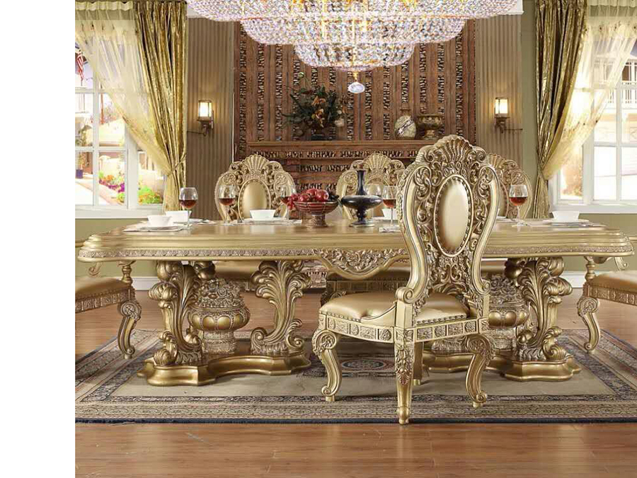 dining room with golden table