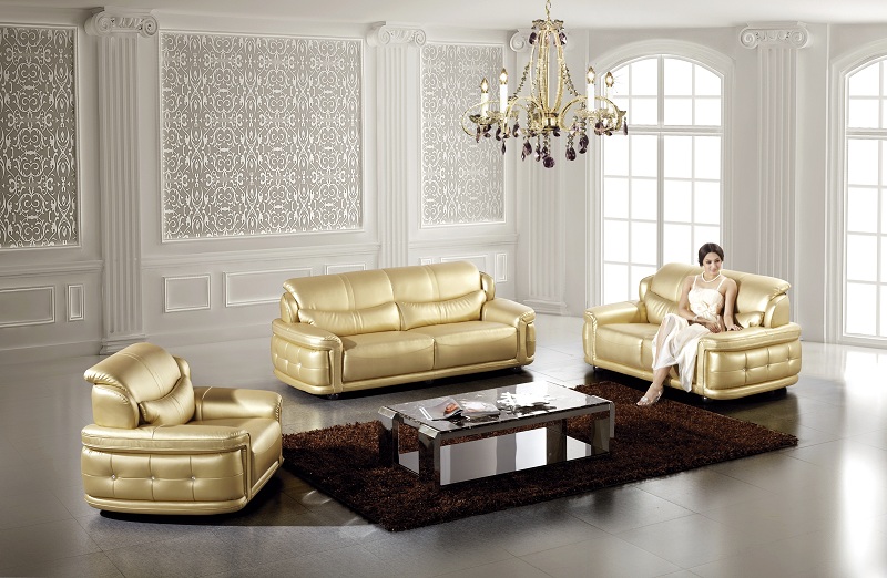 gold color leather sofa