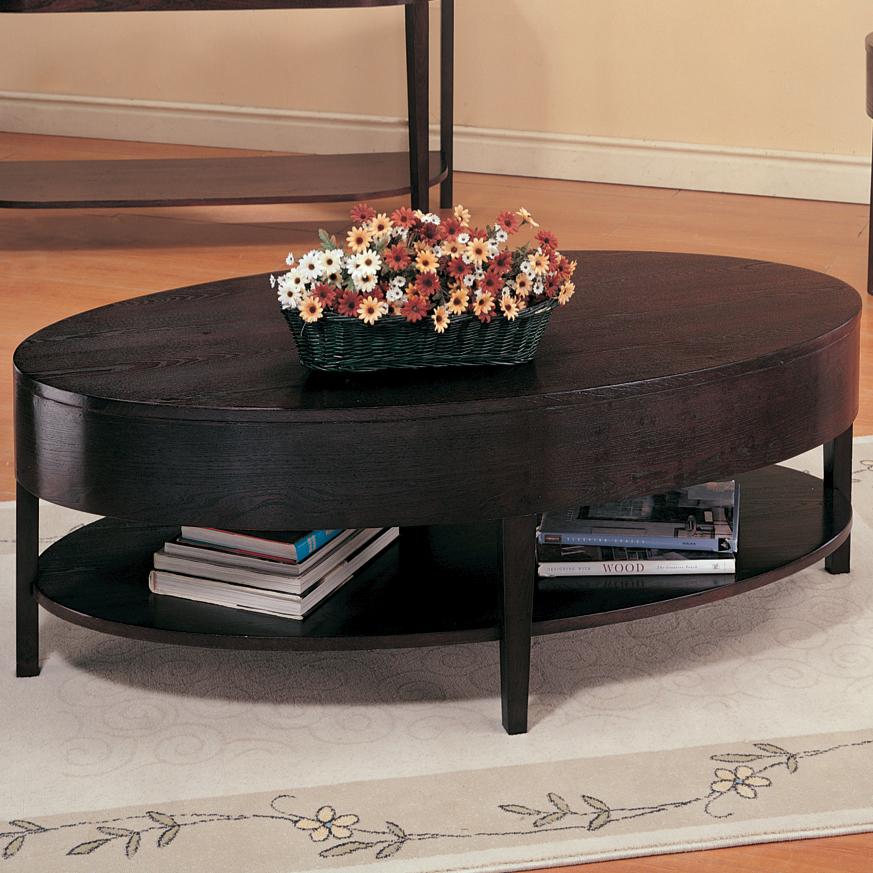 Gough Oval Coffee Table with Bottom Shelf in Cappuccino - Shop for