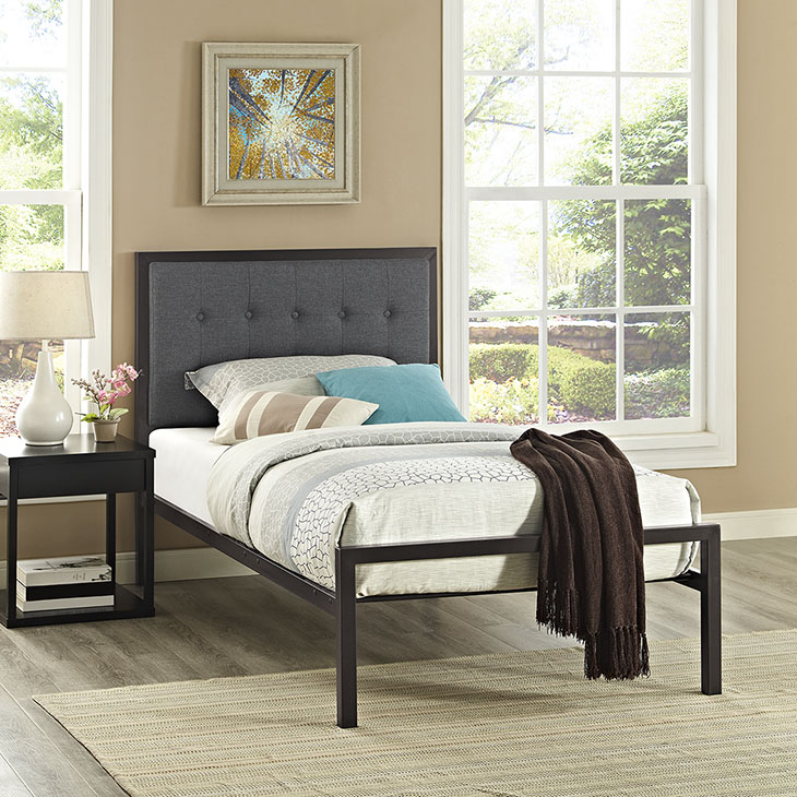 Millie Twin Fabric Bed In Brown Gray - Shop for Affordable Home ...